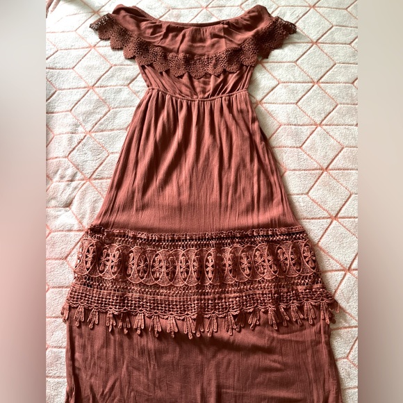 Elegant A-Line Off-the-shoulder Dress With Slit Burnt Orange main image 1